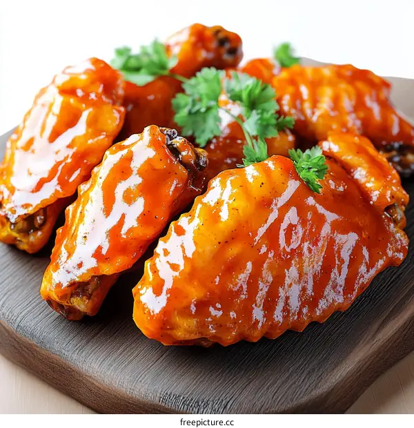 Deliciously Glazed Chicken Wings on Wooden Board