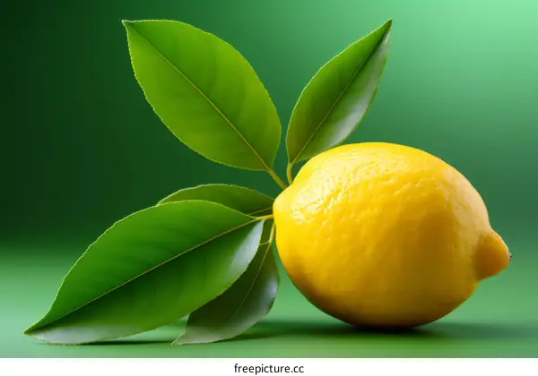 Close-up of a Fresh Yellow Lemon on a Green Background