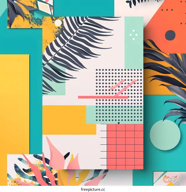 Abstract Geometric Pattern With Tropical Leaves