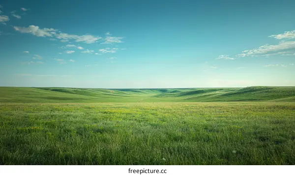Green rolling hills under blue sky with clouds