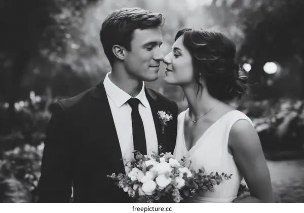 Romantic Black and White Couple Wedding Photo