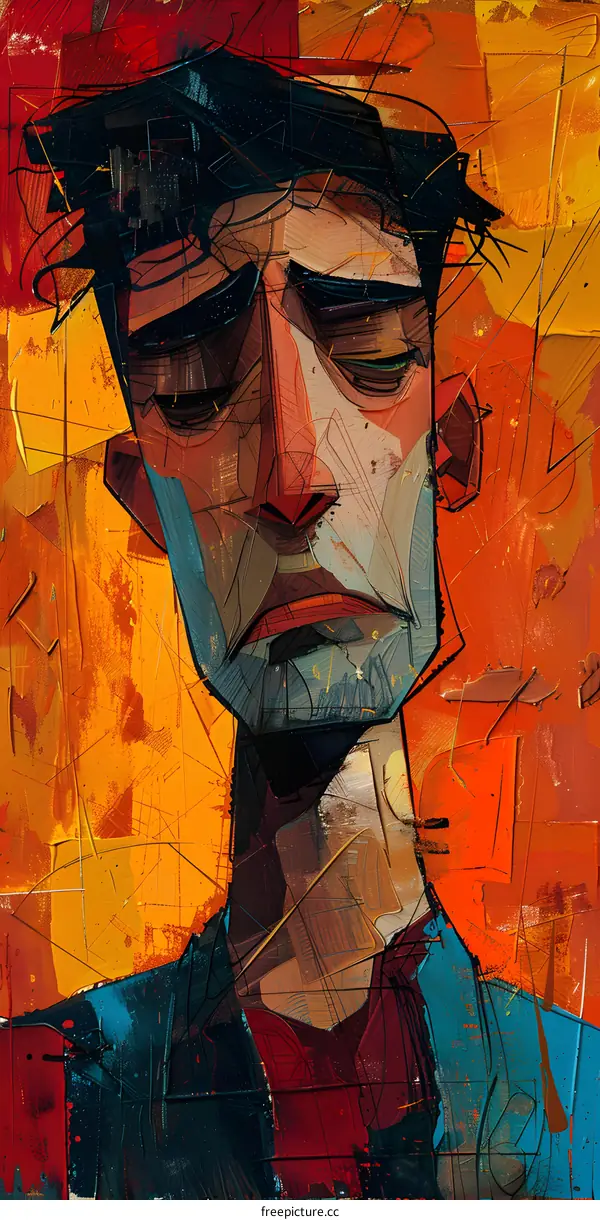 colorful portrait painting of a sad man
