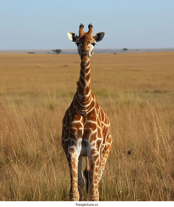 Giraffe standing in tall grass