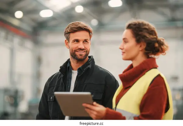 Two Caucasian People Working in a Warehouse