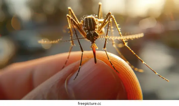 Mosquito on a Finger: A Close-Up