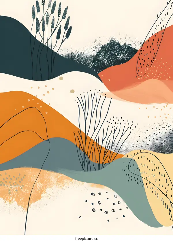 Abstract Landscape with Wavy Lines and Branches