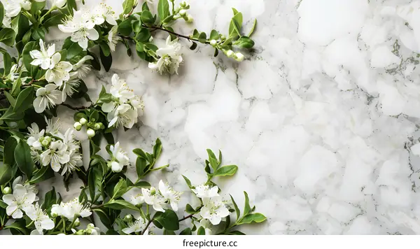 White Flowers on Marble Background