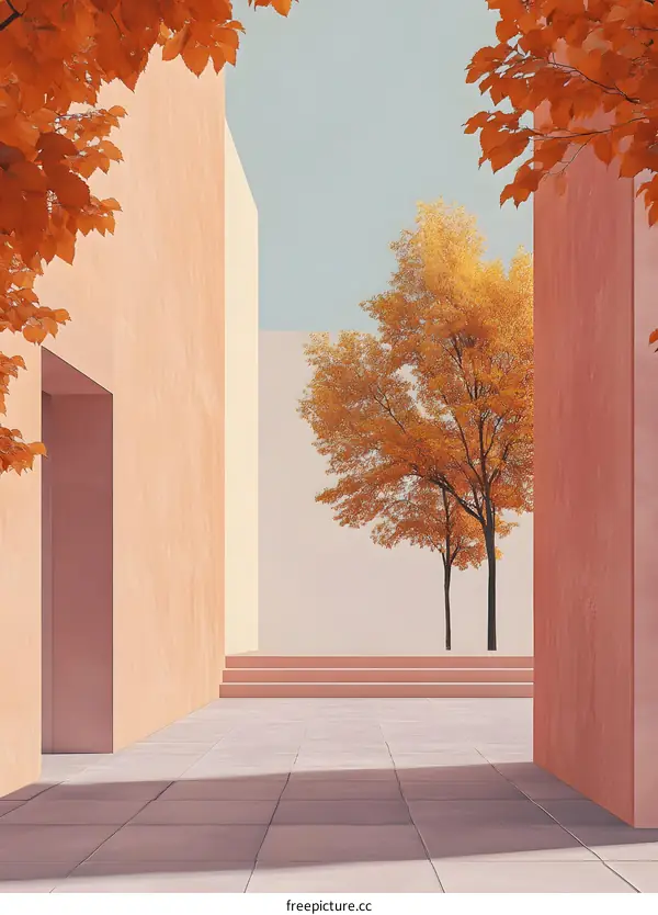 Minimalist Architecture With Fall Trees