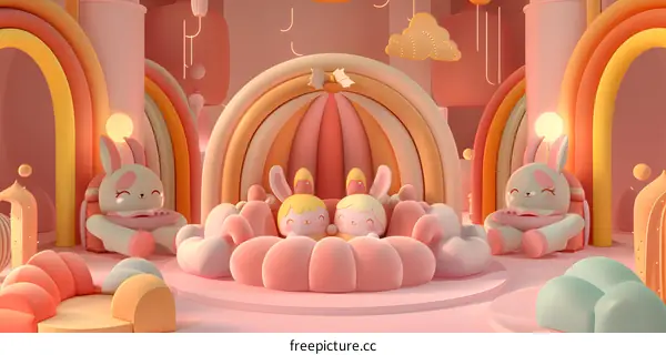 Cute Cartoon Rabbit 3D Rendering Illustration Design