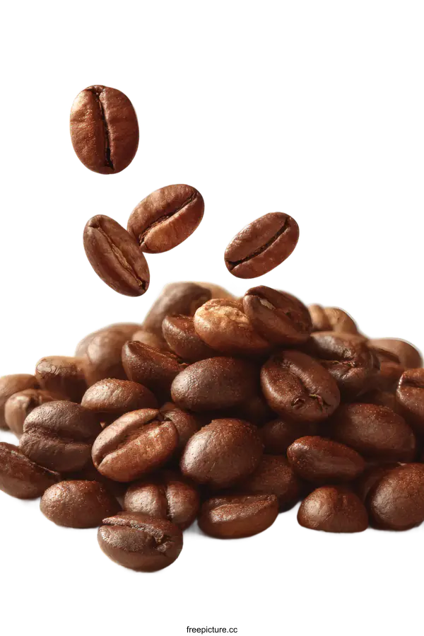[Transparent Background PNG]Coffee Beans Falling and Stacked