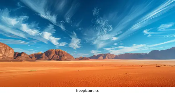 Red Sand Dunes Desert Landscape under a Blue Sky with Clouds