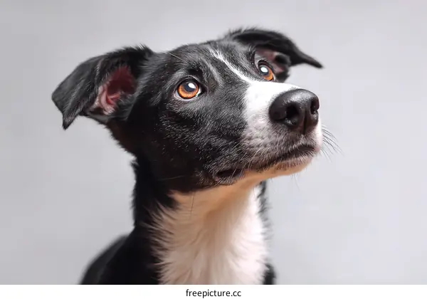 Close-up Portrait of a Black and White Puppy
