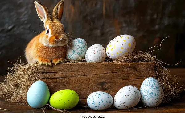Easter Bunny with Colorful Decorated Eggs