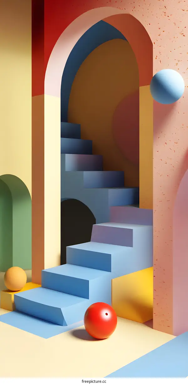 Abstract 3D Rendering of Colorful Geometric Shapes