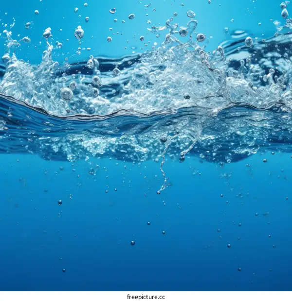 Blue Ocean Water Splash and Bubbles