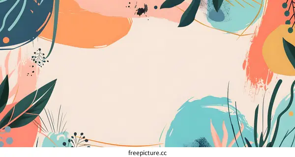 Abstract Watercolor Background With  Green Leaves