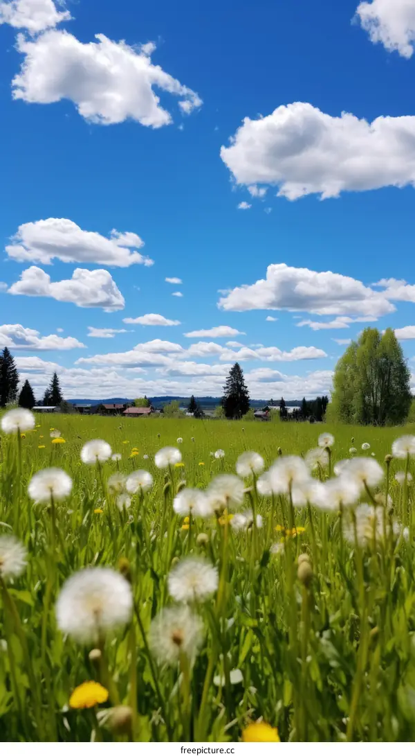 White Dandelions in Nature's Field