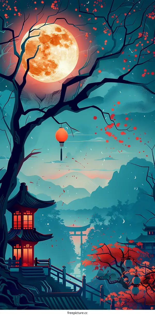 Japanese Style Moon Lantern Illustration