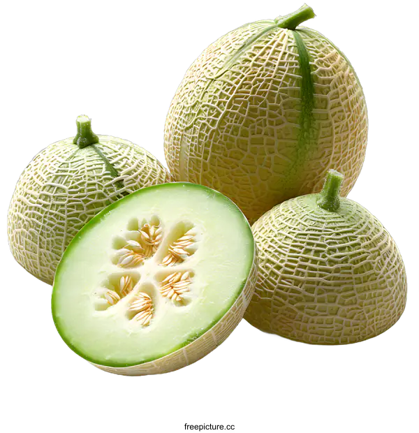 [Transparent Background PNG]Three melons, one of which is cut in half