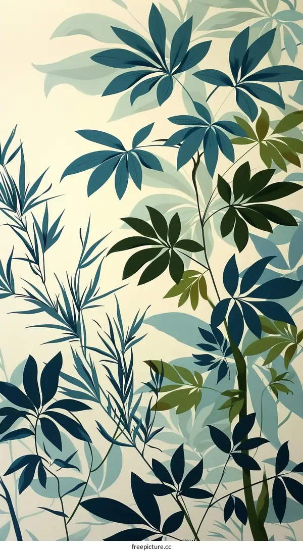 Blue and Green Leaves Illustration