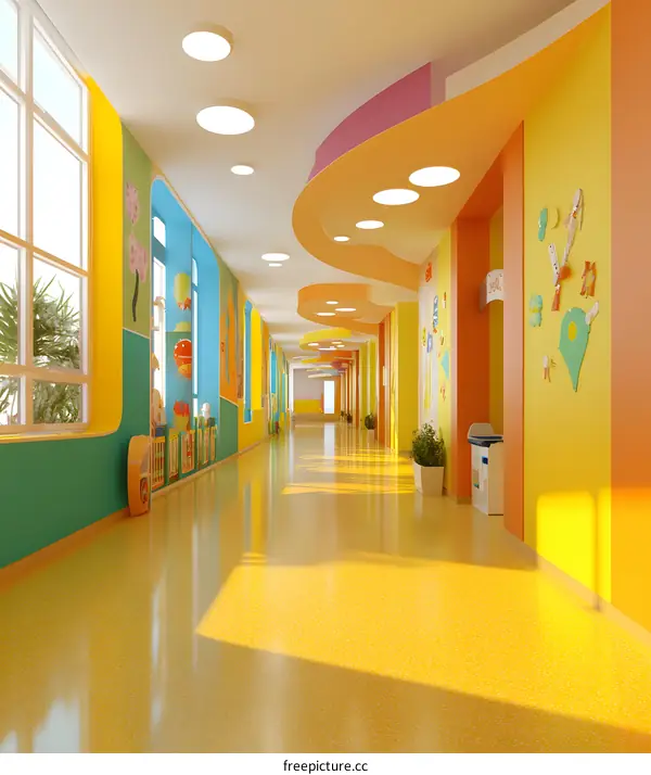 Colorful and Bright Interior Design of a Kindergarten Hallway