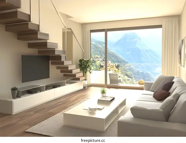 Modern Living Room With Mountain View