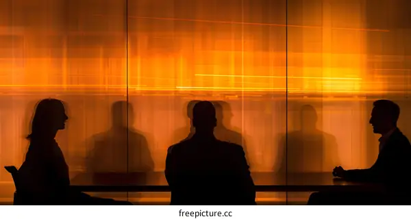 Silhouettes of Business People Meeting in a Modern Office