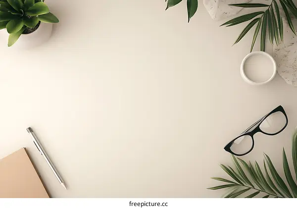 Minimalist Flat Lay with White Background and Green Plants