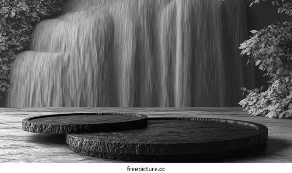 Black Wooden Display Stand Waterfall Background