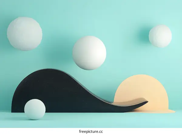 Abstract Background with 3D Shapes and White Balls