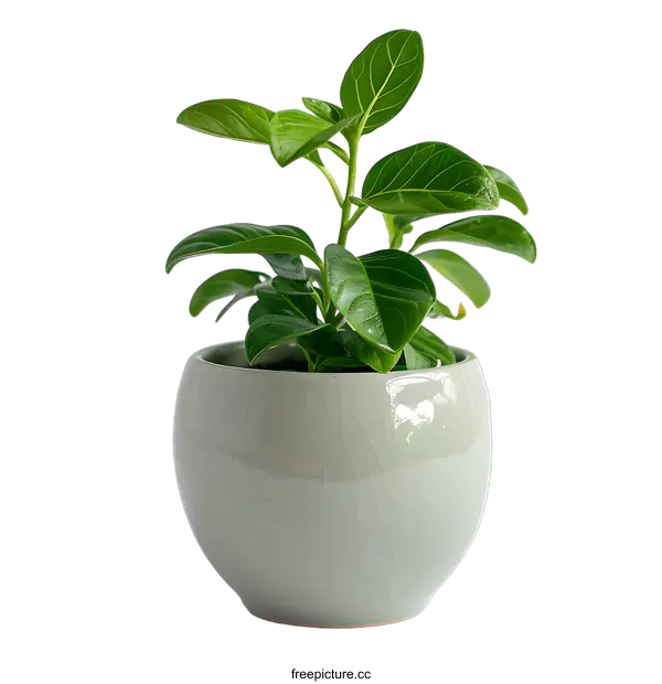 [Transparent Background PNG]Green plant in a ceramic pot on a white background