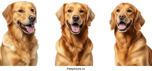 [Transparent Background PNG]Three Golden Retriever Portrait Photography