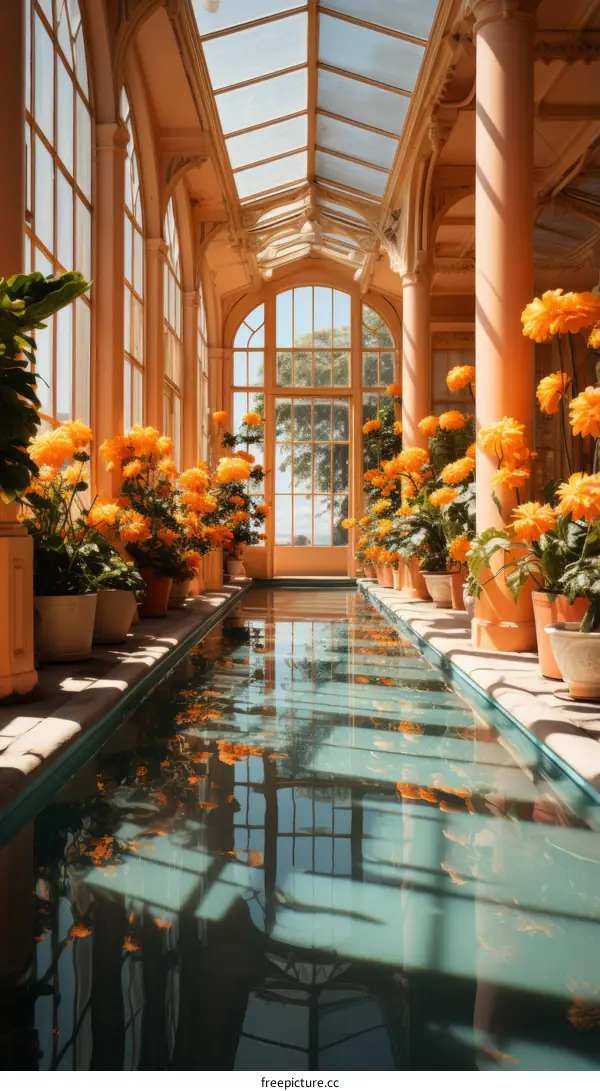 Orangery with Flowers and Reflecting Pool