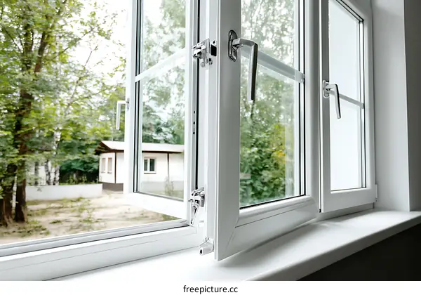 White Double-Hung Window with Outdoor View