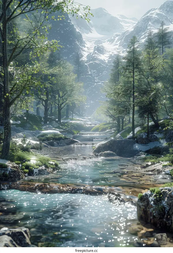 Springtime Stream Cascading Through the Rocky Mountains