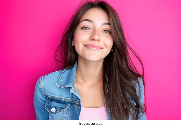 Portrait of a Woman Smiling Against a Pink Background