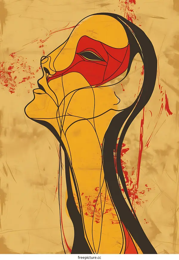 Abstract Art Woman Illustration with Red and Yellow Colors