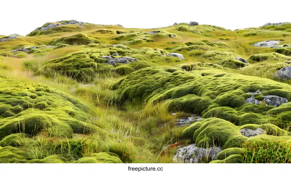 [Transparent Background PNG]Green Mossy Landscape in the Mountains