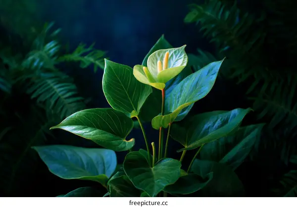 Tropical Plant Close-up in Dark Background