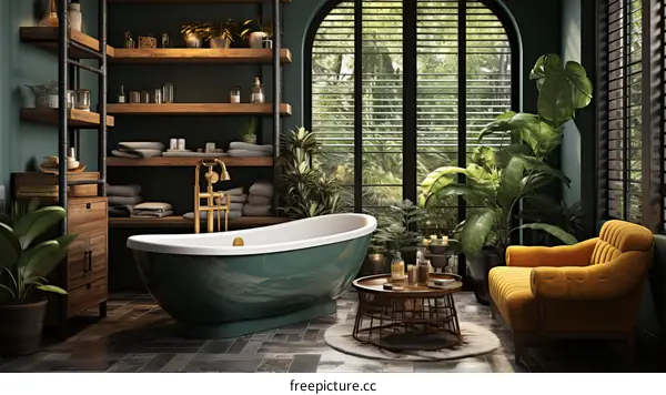 Lush Bathroom Oasis with Tropical Plants
