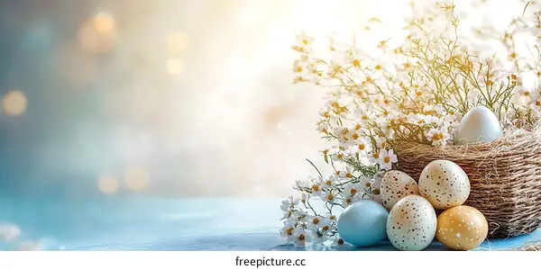 Easter Eggs with Flowers in a Nest