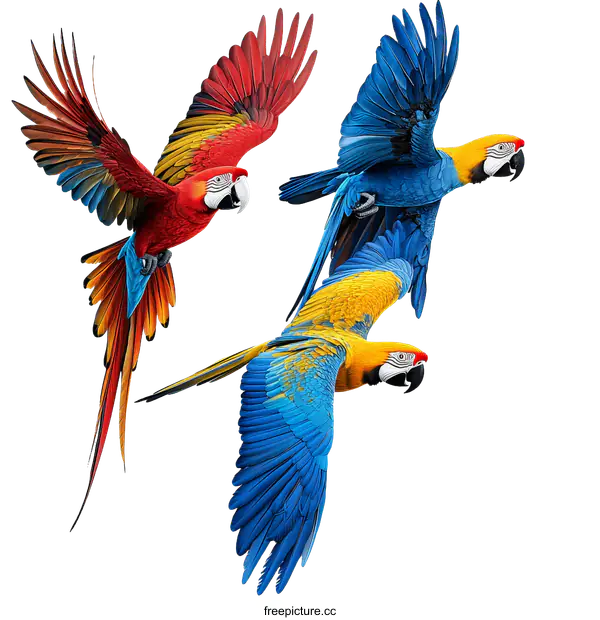 [Transparent Background PNG]Colorful Macaw Parrots in Flight