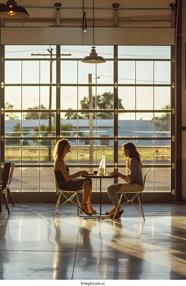 Two Women Talking Over Coffee at a Cafe