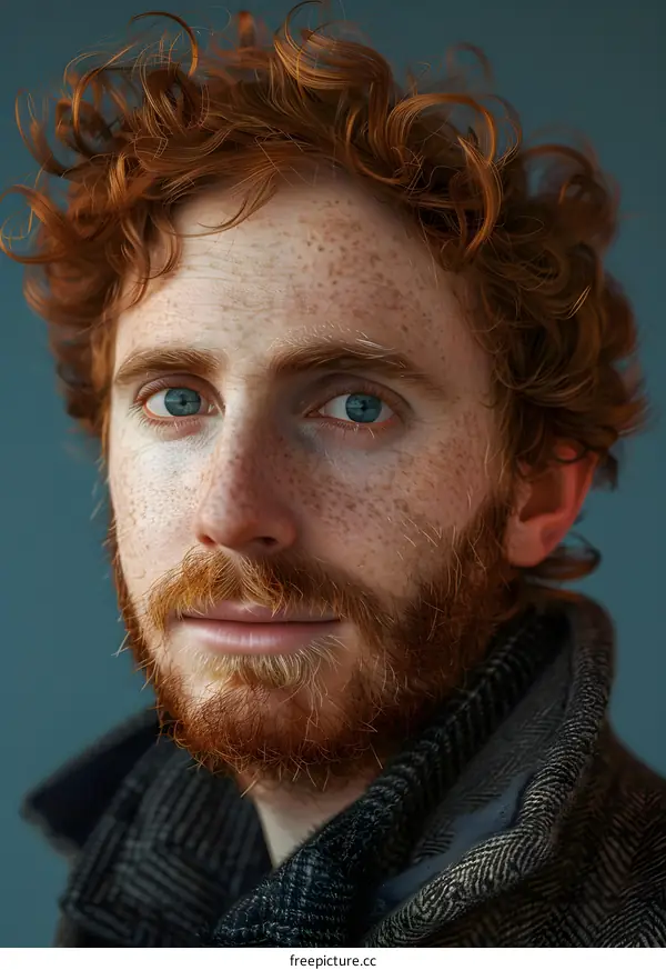 Portrait of a Red Haired Man with Blue Eyes and Freckles