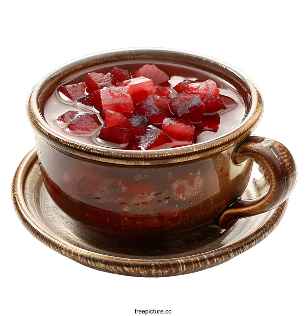 [Transparent Background PNG]Beetroot soup in ceramic bowl