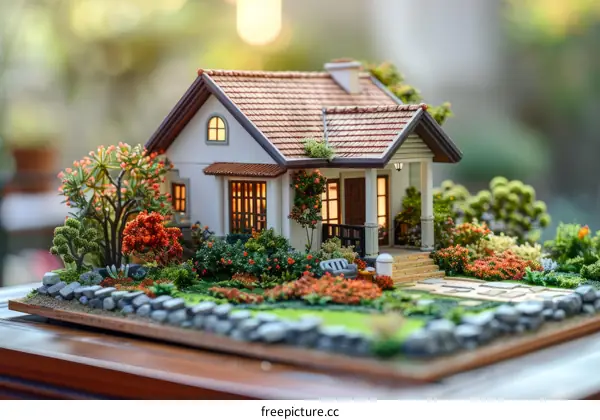 Miniature Model House with Garden