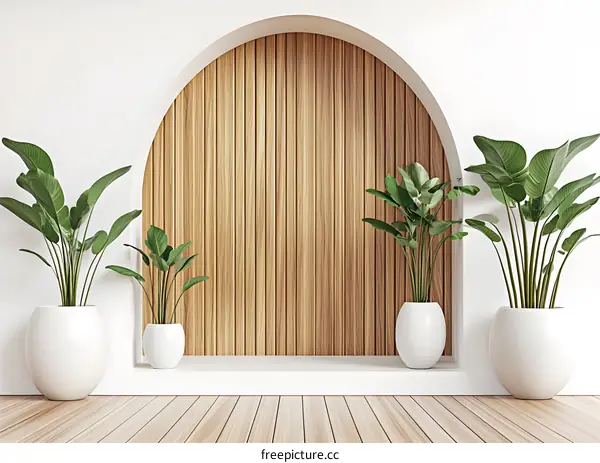 Minimalist Interior Design with Wooden Wall and Plants