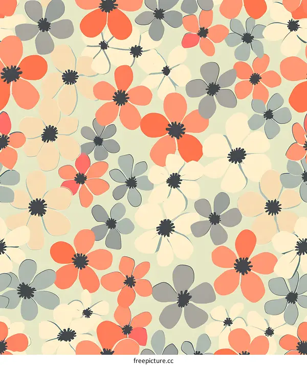 Abstract Floral Pattern Design with Colorful Flowers on a Light Green Background