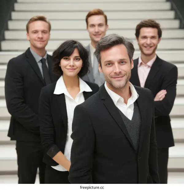 Business Team Standing on Stairs