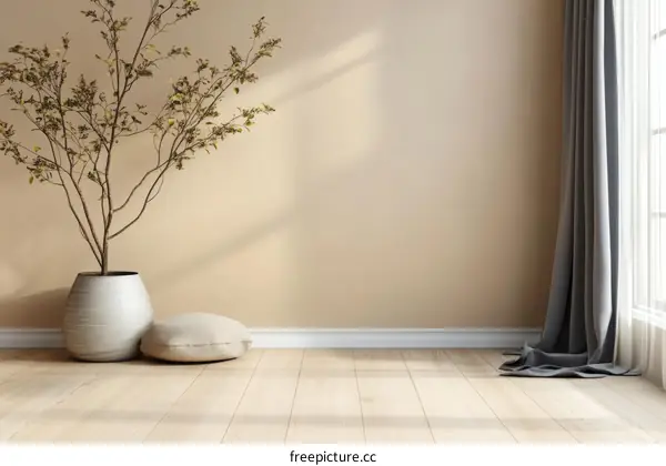 Empty Room Interior Design with Plant and Cushion